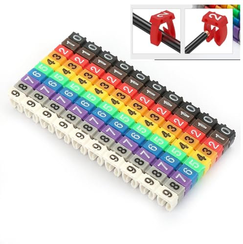 ZAWELIYO 100PCS KCM-2.5MM 2.5 square Plastic Wire Numbering Marker Cable with Bright Colors abnd Clip-on Design, Colorful Cables for Cables 0.75~1.5mm² Diameter