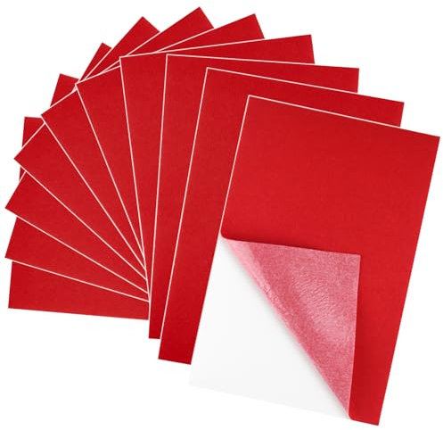 BOUBONI 10 Stück Filz Selbstklebend, 20 x 30 cm Klebefilz Farbe Filzstoff Selbstklebend für Bastelbedarf Kunst Heimwerken (Rot)
