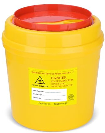 ATOMUS Sharps Containers Needle Destruction Tattoo Plastic Sharp Container Box Waste Bin Needle Disposal Bin with Lid for Tattoo Eyebrow Blade (2L Yellow)