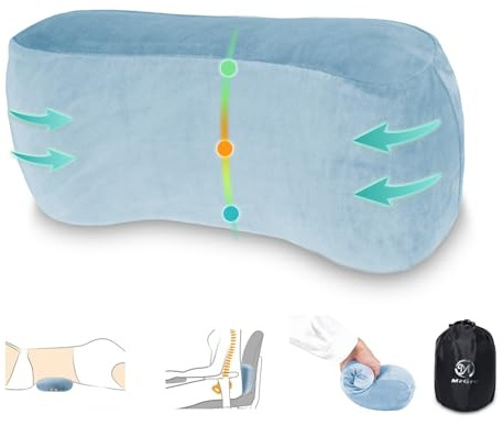 MzGro Back Lumbar Support Cushion for Office Chair - Soft Memory Foam Back Pillow for Back Pain - Bolster Cushion for Long Sitting, Driving, Travel, Bed - Versatile Pillow (Blue)