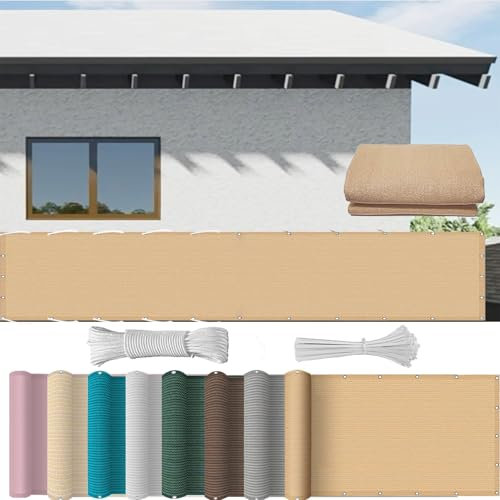 Sichtschutz Balkonabdeckung 120 x 450 cm Windschutz Staubschutz Wetterfest Balkonverkleidung, Beständig Balkonfächer Balkon Sichtschutz mit Kabelbinder Kordel für Zaun, Sandgelb