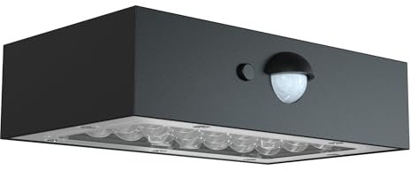 GINUX® Solarlampen für außen mit Bewegungsmelder - Kleine Dekorative Solar Wandleuchte aussen mit Superhellen LEDs und PIR-Sensor, Solar LED Strahler für Wand und Garten (Ziegel 30W Schwarz) (Schwarz)