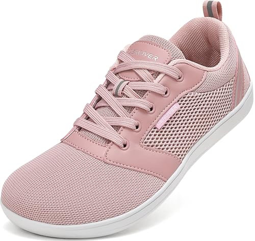LENUVER Barfußschuhe Damen Sommer Barfussschuhe Herren Traillaufschuhe Atmungsaktiv Straßenlaufschuhe Leichte Fitnessschuhe Schnell Trocknend Sneaker (Rosa, 42EU)