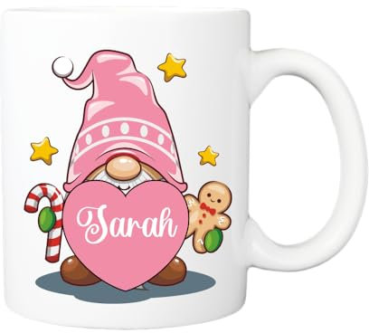 Personalised Christmas gonk gnome hot Chocolate Mug, Christmas Movie Cup, Secret Santa, Stocking Filler, Gonk Lover Gifts, for Christmas, Birthday, Xmas eve Box (Pink Gonk Mug)