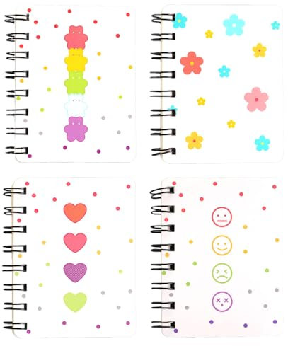 AOMiGT A7 Spiral-Notizbuch, 4 Stück Mini Bunt Notizbuch, Niedliche College-Notizbücher für Frauen,Hardcover-Notizbuch, Memo Pads für Memos Büro, Etwa 160 Seiten/80 Blatt, 8×10.5cm