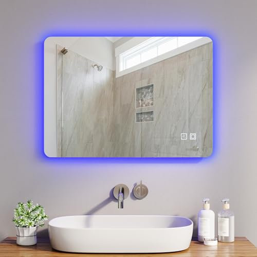 LOMIKEN Badezimmerspiegel mit Beleuchtung, 70 x 50 x 3,5 cm, Spiegel mit Beleuchtung, Anti-Beschlag-Funktion Dimmen Touch-Schalter Vertikal/Horizontal, Aluminiumrahmen