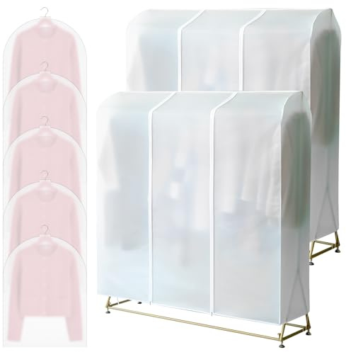 MIVIDE 2 Stück Kleiderständer Abdeckung mit Reißverschluss, 130 x 50 x 150 cm PEVA Kleiderschutzhülle für Kleiderständer, 5 Stück Wasserdicht Kleidersäcke 60 x 80 cm Kein Reißverschluss