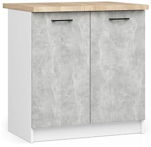 BDW - Küchenschrank - Schrank Küche mit Türen und Arbeitsplatte - Schrank 80 cm breit, 85 cm hoch - Küchenschränke Einzeln, Küchenmöbel Einzelteile (Weiss/Beton)