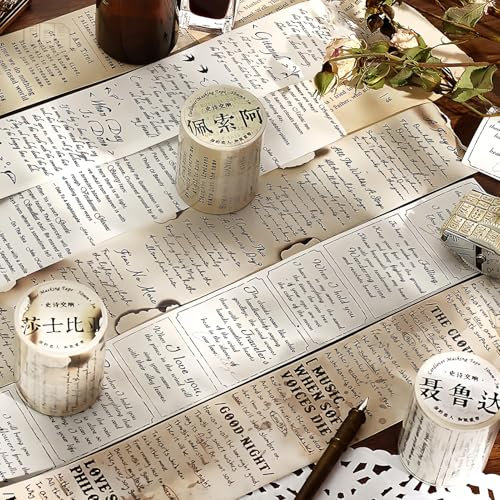 Arpaper Scrapbooking Zubehör Stickers Set,6 Rolls PET Washi Tape Stickers,Vintage English Poetry Aesthetic Stickers Decorative for Journal,Bullet Journal Zubehör,Photo Album(Epic Symphony Series)