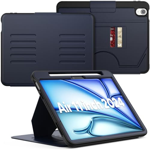 SEYMAC Hülle für iPad Air 11 Zoll 2025/2024 (M3/M2), Hülle für iPad Air 7./6. Generation, Vollschutz Auto Sleep/Wake Starke Magnetabdeckung mit 5 Stützpositionen, Stifthalter, Marineblau