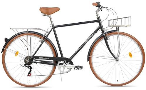 FabricBike Southken - City Bike 28 Zoll, Cityräder, klassisches Stadtrad, Fahrrad mit Korb, bequemer Sattel, 7-Gang-Schaltung (Southken Matte Black + Korb, M-54cm)