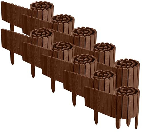 Floranica 20 m Beeteinfassung Flexibler Holzzaun 10 St. 2 m x 20 cm Braun Steckzaun aus Kiefernholz Rasenkante Teichzaun Rollboard 10 tlg Erweiterbares Zaunset für Garten