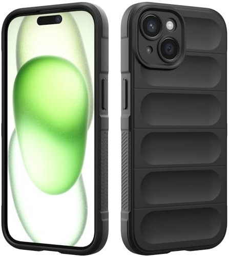 RIIMUHIR Coque en Silicone Compatible avec iPhone 15 Plus, Étui Protection Antichoc, Housse avec Protege de Camera, Doublure Douce en Tissu Microfibre Protection Complète (Noir)