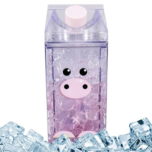 fridge juice storage box | 400ml Leakproof Clear Milk Carton Shaped Box with Straw for Drink,Beverage Refrigerator Storage for Farmhouse, Picnics, Kitchen, Camping, Travel