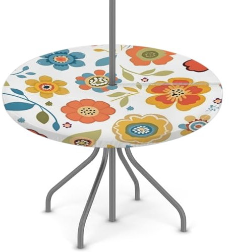 Mexpekil Tischdecke für den Außenbereich, mit Loch für Sonnenschirm und Reißverschluss, Graffiti-Design, rund, 91,4–111,8 cm, elastischer Rand, für Terrasse, Garten