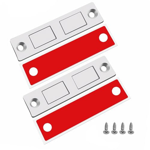 2 Pack Magnetic Door Catch,68x17mm Door Magnets,Adhesive Ultra-Thin Cupboard Door Magnets,Silver Magnetic Catches for Cupboards,for Wardrobe,Kitchen Sliding Doors,Furniture,Closet,Cupboard Doors.