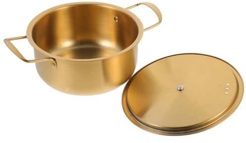DINHEAROM Olla De Acero Inoxidable Para Pasta Con Tapa Olla Ligera y Portátil Para Cocina Coreana Antiquemaduras Multifunción Para Ramen Ensaladas y Fideos Fácil De Limpiar
