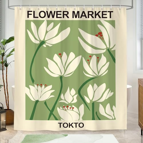 BREASOME Tenda Doccia Antimuffa 180 x 180 cm Verde Floreale Tenda Vasca da Bagno Tessuto in Poliestere Resistente all'Acqua con 12 Ganci