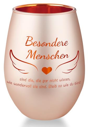 Belillpipi Geschenke für Frauen, Windlicht aus Glas in Roségold mit Geschenkbox, Teelichthalter mit Gravur, besonderes Geschenk für Geburtstag, Weihnachten, Dankeschön Geschenk für Kollegen Lehrerin