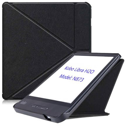 jiajieCase Custodia per Kobo Libra H20 da 7 pollici, custodia protettiva in pelle PU premium con funzione sleep automatica per Kobo Libra H2O custodia protettiva (nero)