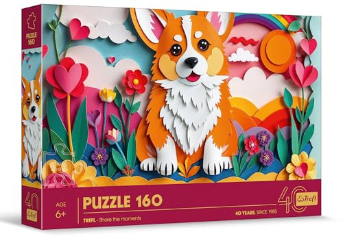 Trefl - Puzzle mit 3D-Effekt, Hund - 160 Elemente - 40 Jahre, Bunte Puzzles mit Tieren, für Kinder ab 6 Jahren