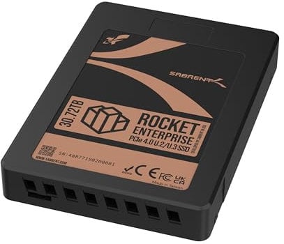 SABRENT Rocket Enterprise PCIe 4.0 U.2 30.72TB NVMe SSD, High-Endurance Server Drive with Power Loss Protection, Up to 7,000MB/s, 1DWPD, E2E Protection, NVMe-MI, 2.5M MTBF (SB-P4U2-30720)