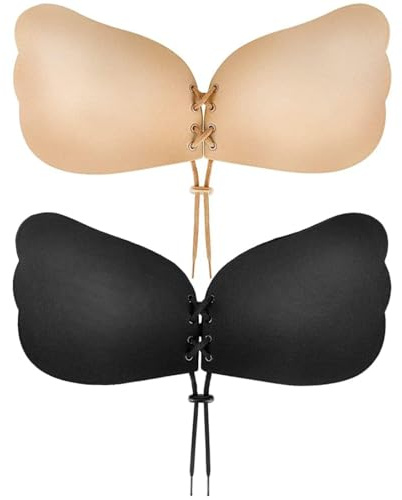 KEWUF 2 paia Invisibile Adesivo Senza Spalline Push Up Reggiseno, coppette capezzoli, Reggiseno adesivo push up, Copricapezzoli Riutilizzabile Traspirante per Donna per Abito Cerimonia - Coppa B