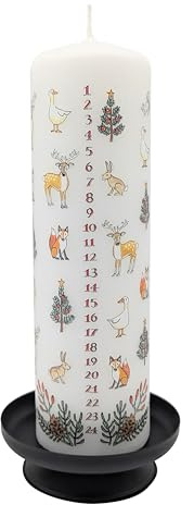 Alison Gardiner Winter Wildlife Advent Pillar Candle – Unscented Wax Christmas Countdown, 70hr Burn, Handmade in UK – Festive Candle for Table, Mantelpiece & Seasonal Décor