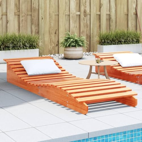 Holamys Sonnenliege aus massivem Kiefernholz, wachsbraun, 205x70x31,5 cm, ergonomisch geformt für Terrasse, Pool und Garten, robust, stabile Liegefläche