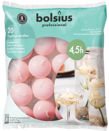 Bolsius Floating Candles - Pink - Pack of 20 - Diameter 45 mm - Length Burning Time 4.5 Hours - Praffin Wax - Without Palm Oil - Decorative Household Candles