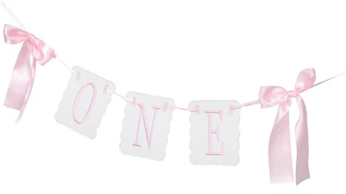 ORFOFE Rosa Hochstuhl-Banner deko ein Jahr altes Partybanner Beugen Sie ein Partybanner Geburtstags-Hochstuhl-Wimpelkette geburtstagsbanner mit schleife Rosa Hochstuhlgirlande Pink