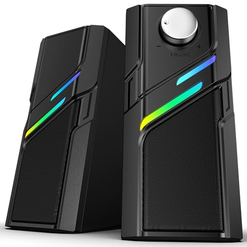 LENRUE PC Speakers for Desktop,Computer Speakers with Easy Control, Clear Powerful Sound, Touch Lights, Plug and Play for Computer, PC, Monitors, Laptop,Gaming (Light Black)