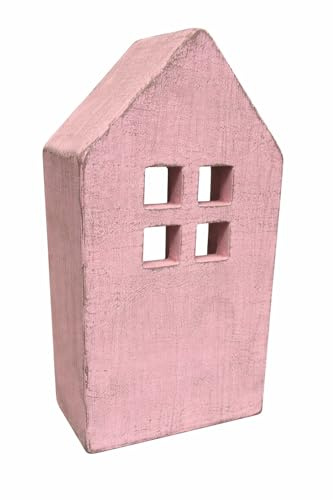finehomegarden Lichterhaus Zement Haus rosa 11,5x7cm H22,5cm Deko Haus für Licht Teelichthaus für Wohnbereich Dekoration