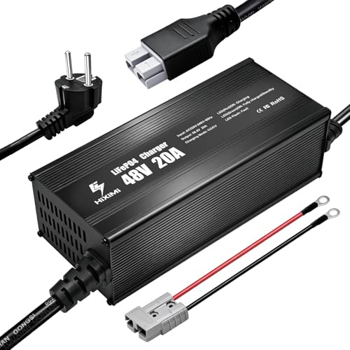 Chargeur LiFePO4 48 V 20 A, chargeur lithium-fer phosphate 58,4 V, boîtier en aluminium avec prise Anderson 50 A, chargeur de maintien avec fonctions de sécurité complètes