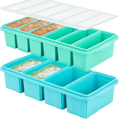 Xuwajeyu Set da 2 stampi per cubetti in Silicone con Coperchio, Stampo Freezer Grande in Silicone, Contenitore per porzionare e congelare per Meal Prep