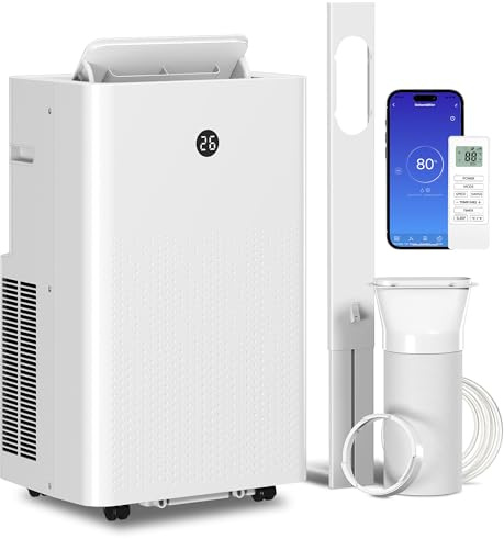 HOMCOM Mobiles Klimagerät 12000 BTU 3,5 kW, 4-in-1 Mobile Klimaanlage mit Entfeuchten, Kühlen, Ventilieren, Schlafmodus, APP- und Sprachfernbedienung, Timer, Abluftschlauch, LED Anzeige für bis 35㎡