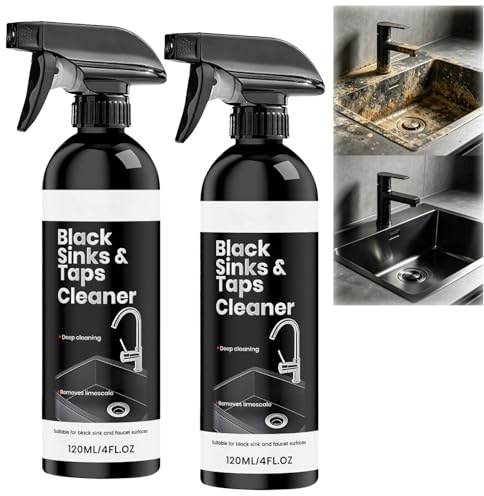 Spray anticalcare nero per lavandini - Rimuovi calcare dai rubinetti neri, detergente in schiuma anticalcare per il bagno contro le macchie di calcare, potente spray smacchiante per rubinetti (2PCS)