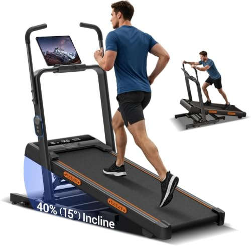 40% Manual Incline Foldable Walking Pad, 3.0 HP Treadmills for Home | Max.Speed 10KM/H, LED Display & Magnetic Remote, 159KG Capacity, 6-point Cushioning, Under 45dB, 7-Layer Running Belt