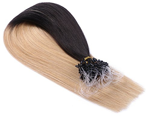 Micro-Ring/Loop Hair Extensions (#1B/24 OMBRE - 60 cm - 25 Strähnen - 0,5g) 100% Remy Echthaar Haarverlängerung Micro Ring Remy Qualität, ganz leicht einzusetzen - by Haar-Profi