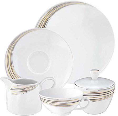Seltmann Weiden 001.737637 Fashion Boston Teeservice 20-teilig, Hartporzellan, Schwarz/Gold