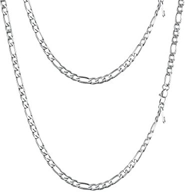 PROSTEEL Damen Herren Edelstahl glänzend Figarokette 4mm breit Halskette 1+3 Gliederkette 46cm/18 Kettelänge Hip Hop Modeschmuck Accessoire