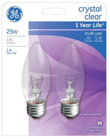 GE 25 Watt B Type Crystal Clear Multi-Use Light Bulbs 170 Lumens 2-Pack - 76384