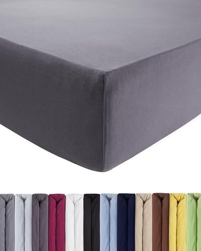 Entspanno Luxus Topper Spannbettlaken 180x200 bis 200x220cm - Aus Premium Jersey - Ideal für Wasser- & Boxspringbetten bis 10 cm Höhe - Licht-Grau