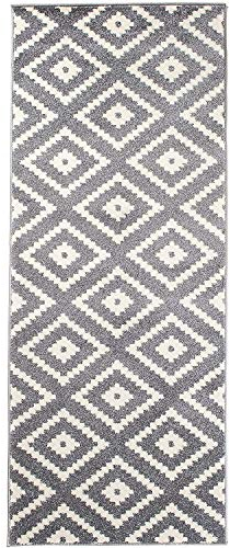 Carpeto Rugs Teppich Läufer Flur - Orientalisch Geometrisch Teppichläufer - Kurzflor, Weich - Flurläufer für Wohnzimmer, Schlafzimmer - Teppiche - Meterware - Grau - 80 x 250 cm