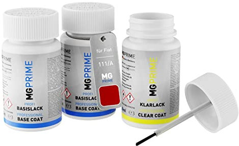 MG PRIME Peinture voiture Kit de stylo retouche pour Fiat 111/A Rosso Sfrontato/Rouge Pasodoble de fond, de base, de vernis de 50ml par flacon