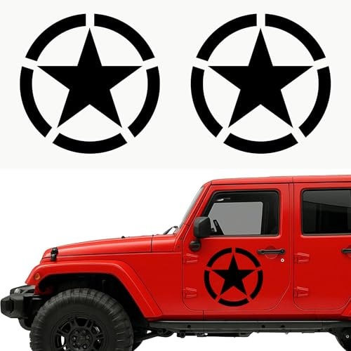 Autodomy Pack 2 Unita Adesivo Stella Militare Auto Fuoristrada cm | Adesivi Stelle Durevole e Resistente Pioggia e UV | Stelle Adesive per Moto 4x4 Facile Installazione (Nero, 20cm)