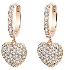 Orecchino a cerchio da donna a forma di cuore, orecchini a goccia ipoallergenici placcati in oro rosa e argento con cristalli di zirconi (Placcato oro)