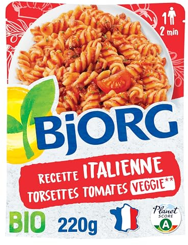 BJORG - Plat Cuisiné Torsettes Tomates à l'Italienne - Plat Préparé Bio - Doypack Micro-ondable 220 g