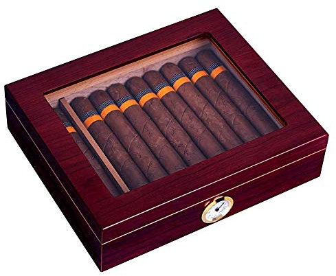 AKT Kirschholz Zigarre Reise Humidor Box Tragbare Zigarrenhülle Hygrometer Cigar Humidor Box Kapazität 20 Zigarren