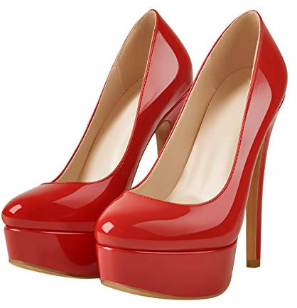 Only maker Plateau Pumps Damen High Heels Stiletto Lack Rot Elegante Schuhe 45 EU